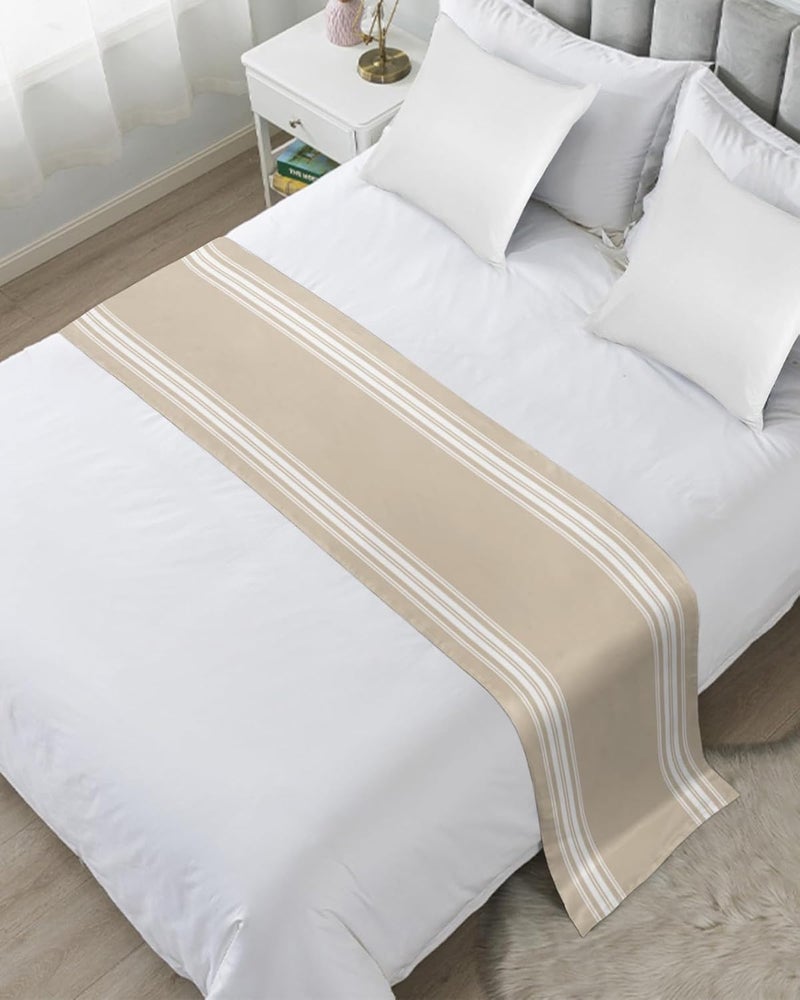 Ldtrchee Bed Runner for King Size Bed, Beige Striped Bed Scarf Throws for Foot of Bed, Farmhouse Luxurious White Stripes Modern Abstract Art Luxury Bedding Protector Bed Runners for Hotel/Home, 94 x 20 Inch - Image 2